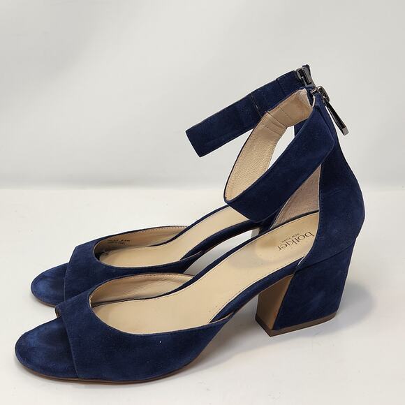 Botkier New York Pilar Blue Suede Pumps Heels Size 8.5 M Ankle Strap Peep Toe - Picture 3 of 7